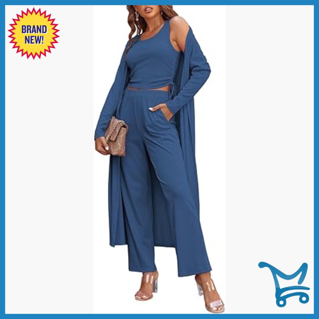 Large 3-Piece Lounge Set With Open Cardigan, Loose Fit Sweatsuit